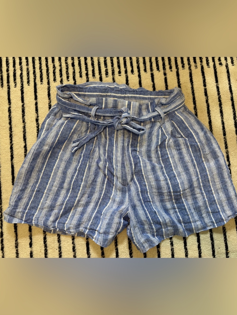 Divided Striped High-Waist Tie-Front Linen Shorts